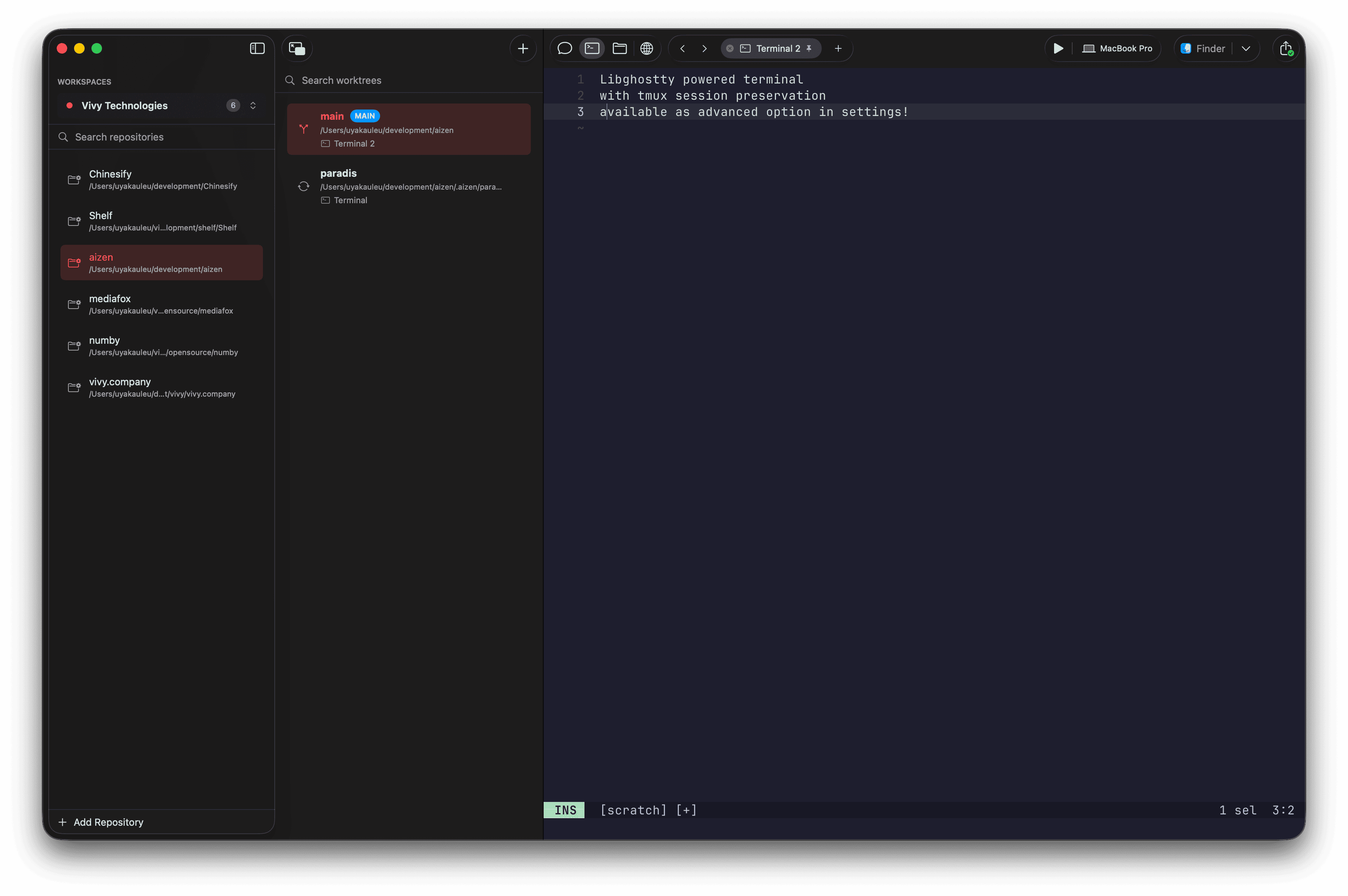 Aizen terminal workspace